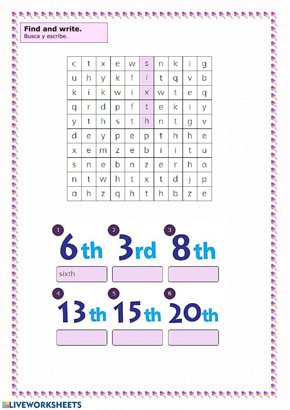 Search and order worksheet | Live Worksheets