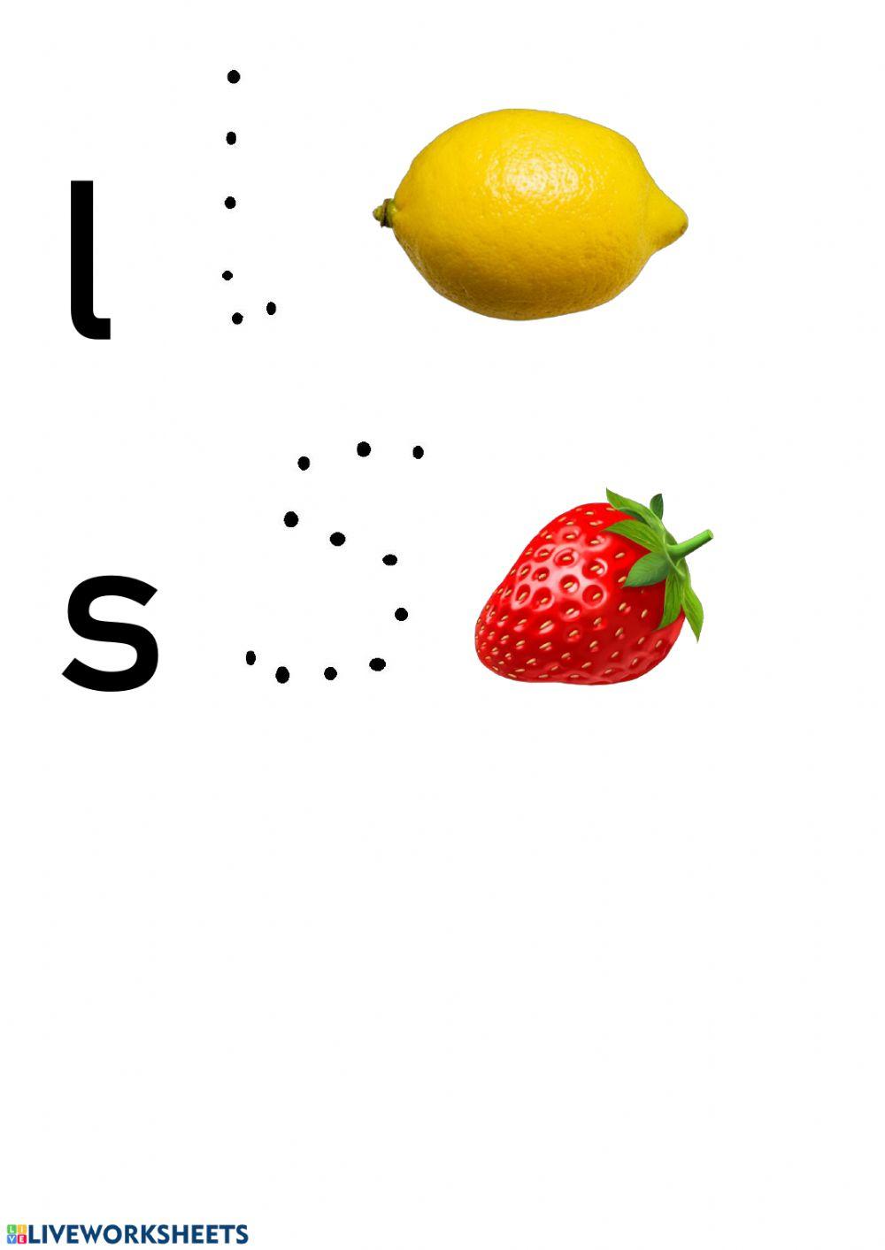 Letters and fruit