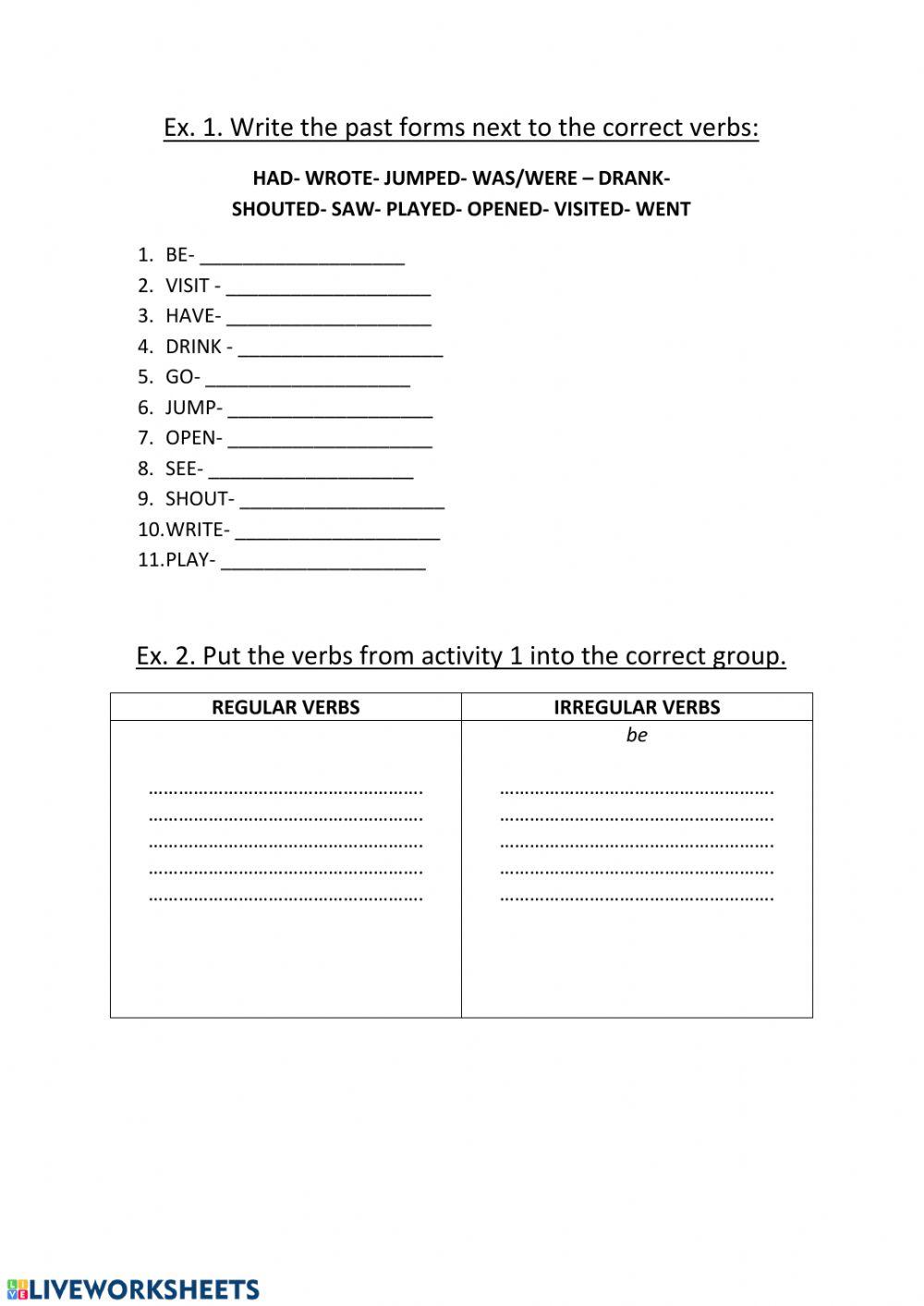 Past simple verbs class 3 worksheet live worksheets
