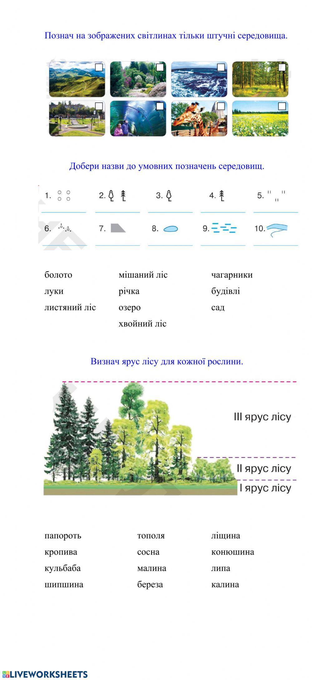 Природні середовища worksheet | Live Worksheets