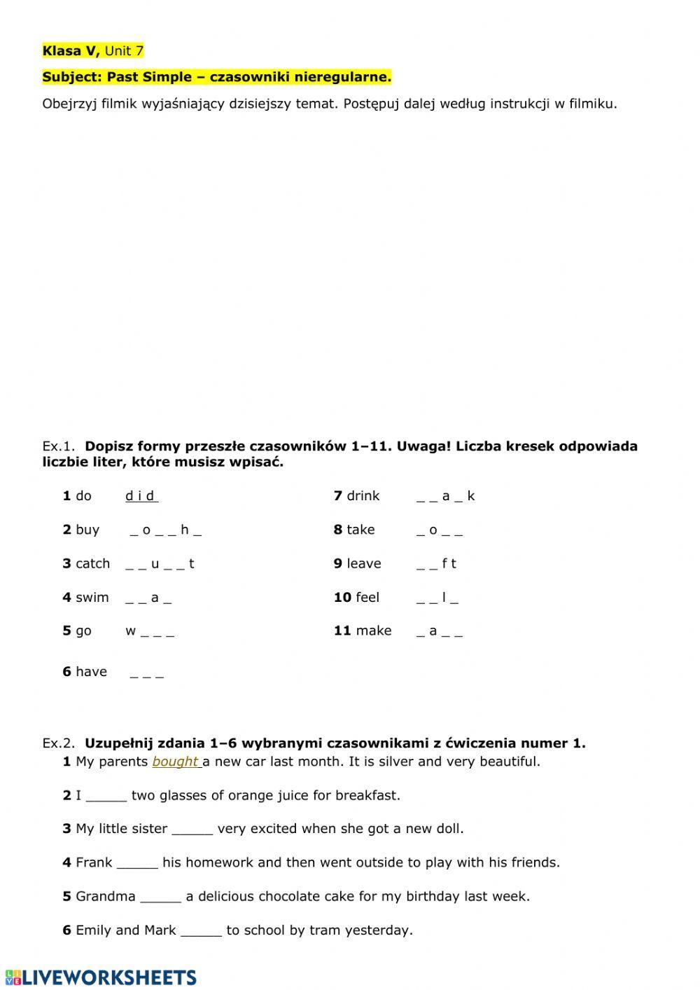 Czasowniki nieregularne Past Simple