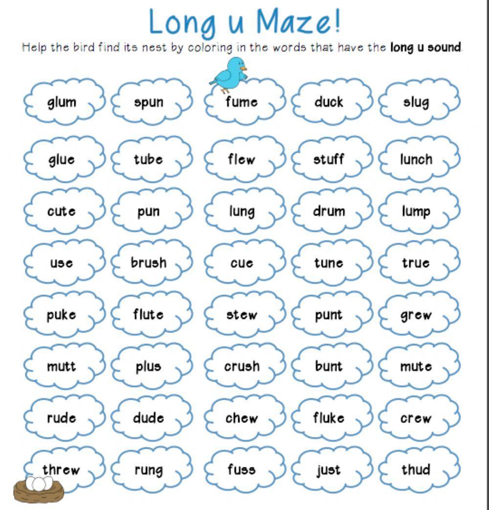 Ue reading. Чтение long u Worksheets. Long u Sound. Long Vowel u Phonics. Long u Sound Worksheets.