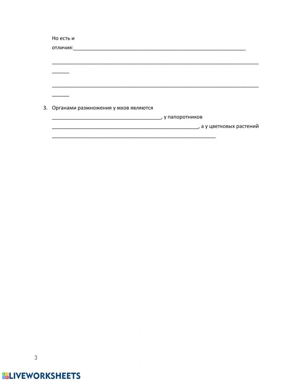 Практическая работа Сравнение строения мхов, папоротников, покрытосеменных