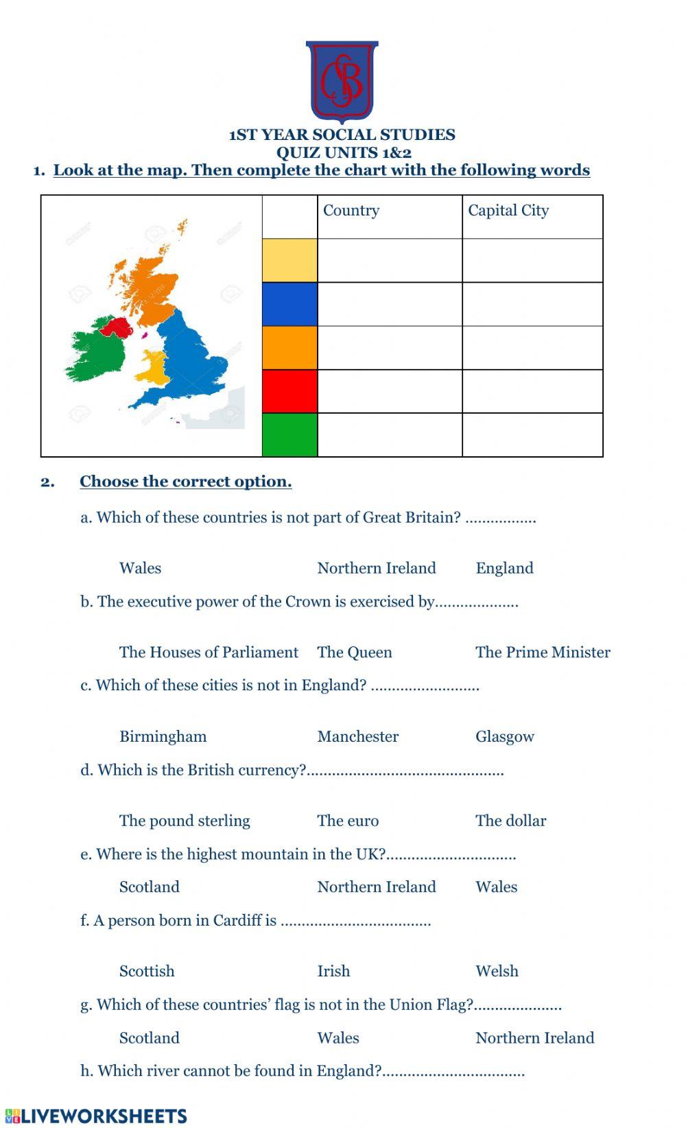 Csb - 1st - social studies - units 1- 2 quiz