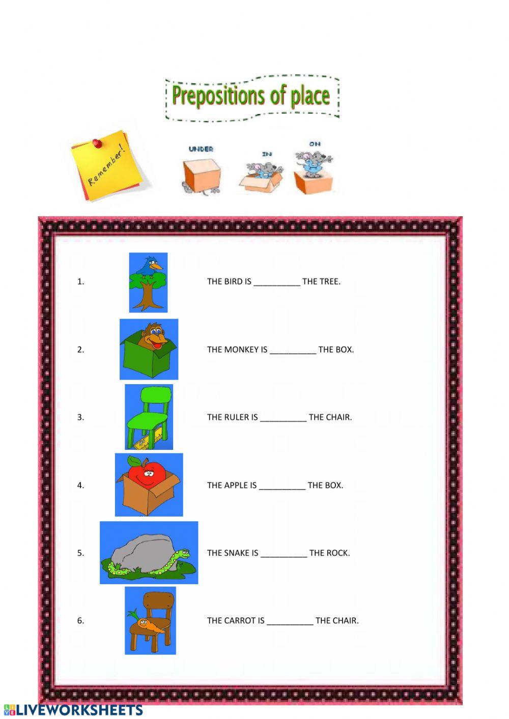 Prepositions of place: IN, ON, UNDER