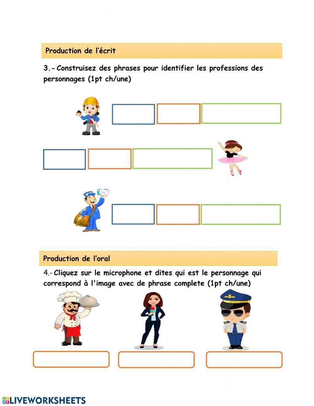 Test sur les profession et le verbe être