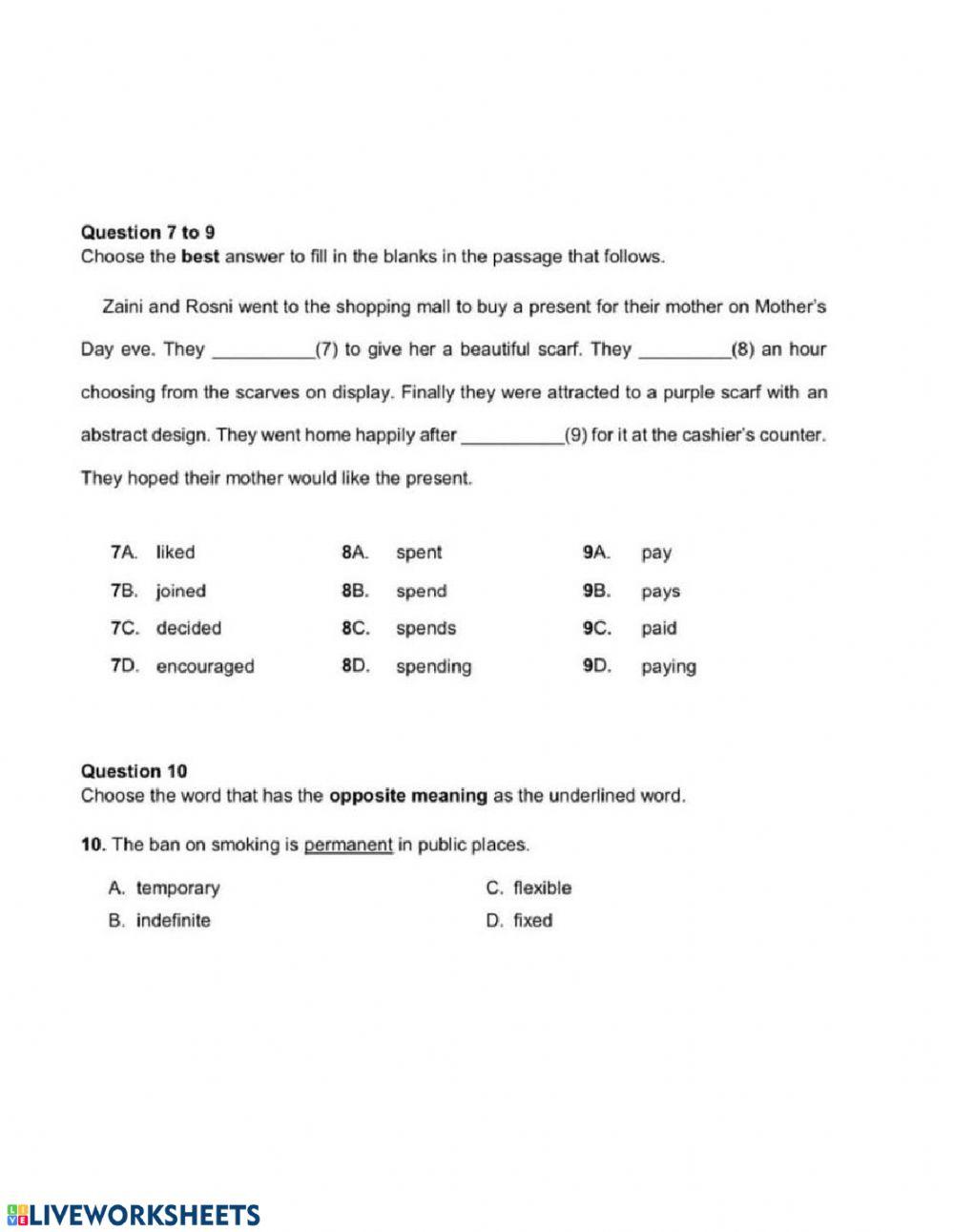 Grammar Questions by Teacher Gayu