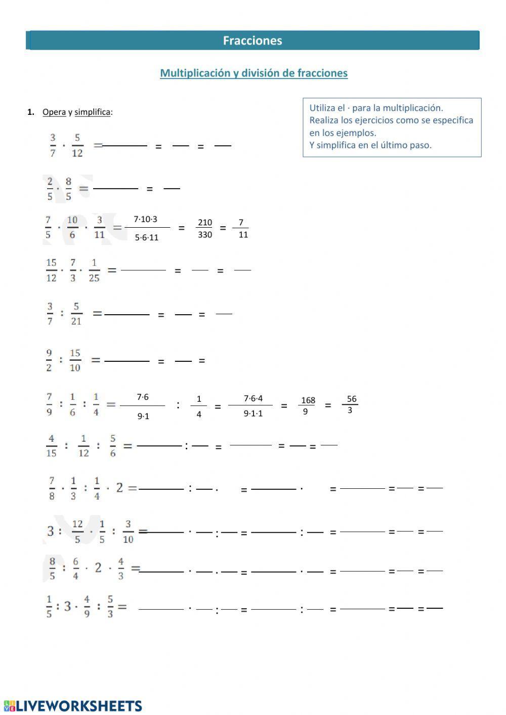 Multiplicación y división de fracciones
