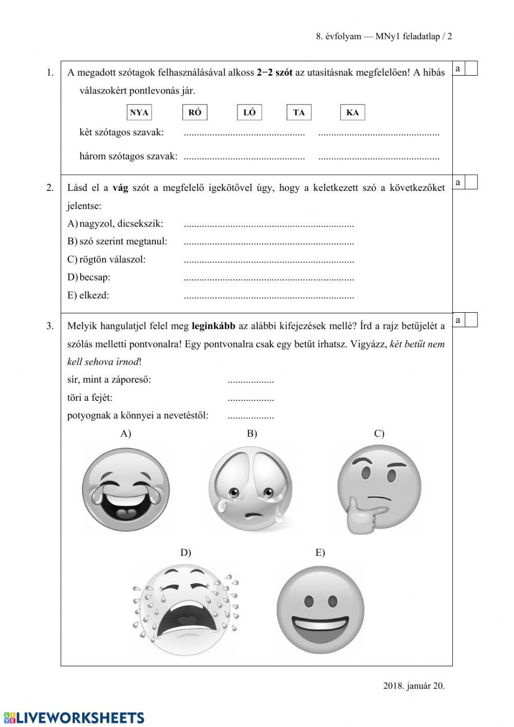 2018.01.20 Magyar nyelvtan feladatlap