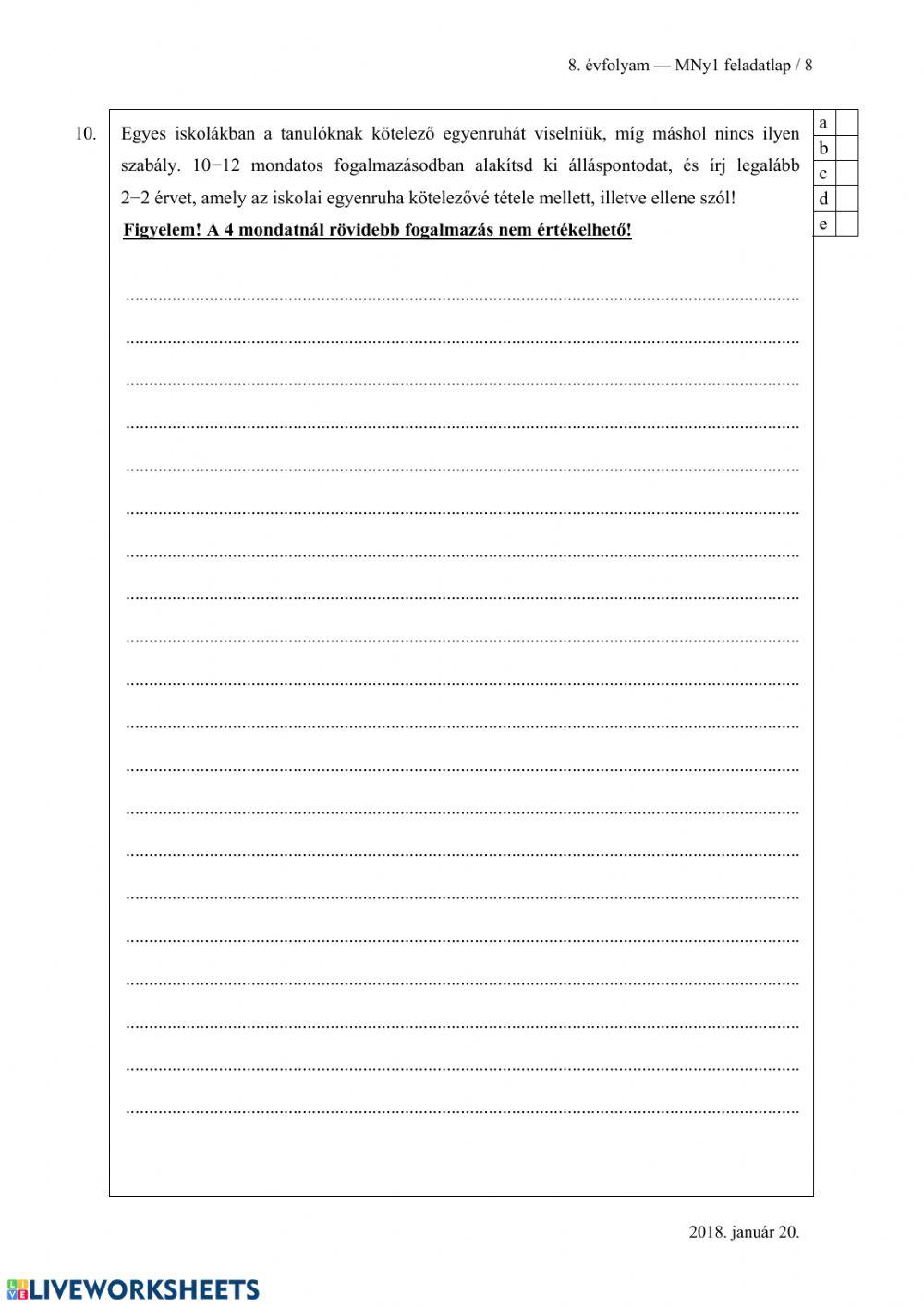 2018.01.20 Magyar nyelvtan feladatlap