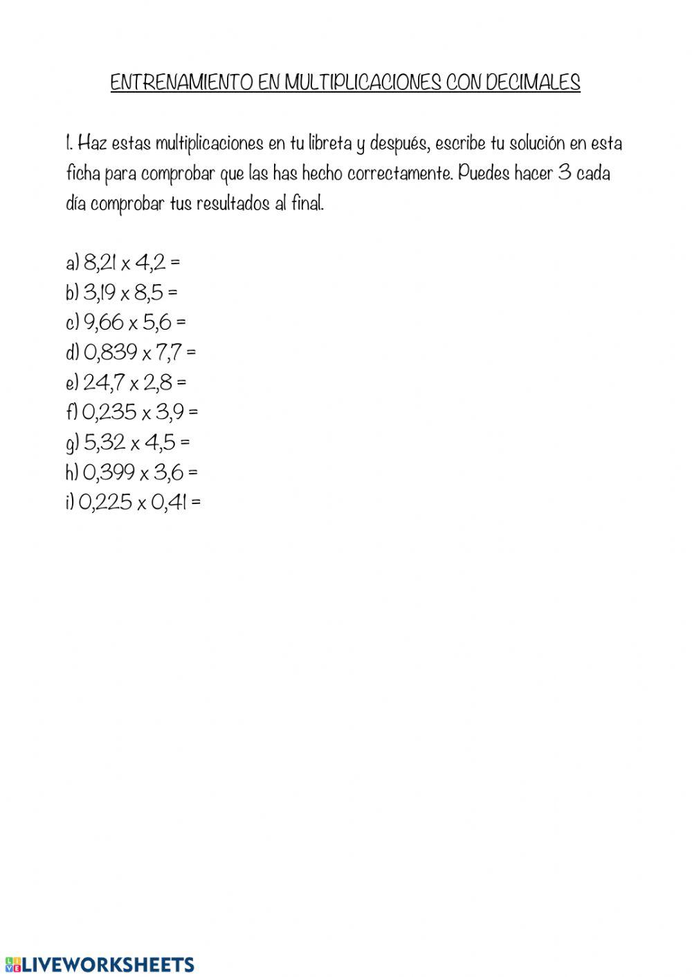 Multiplicaciones con decimales