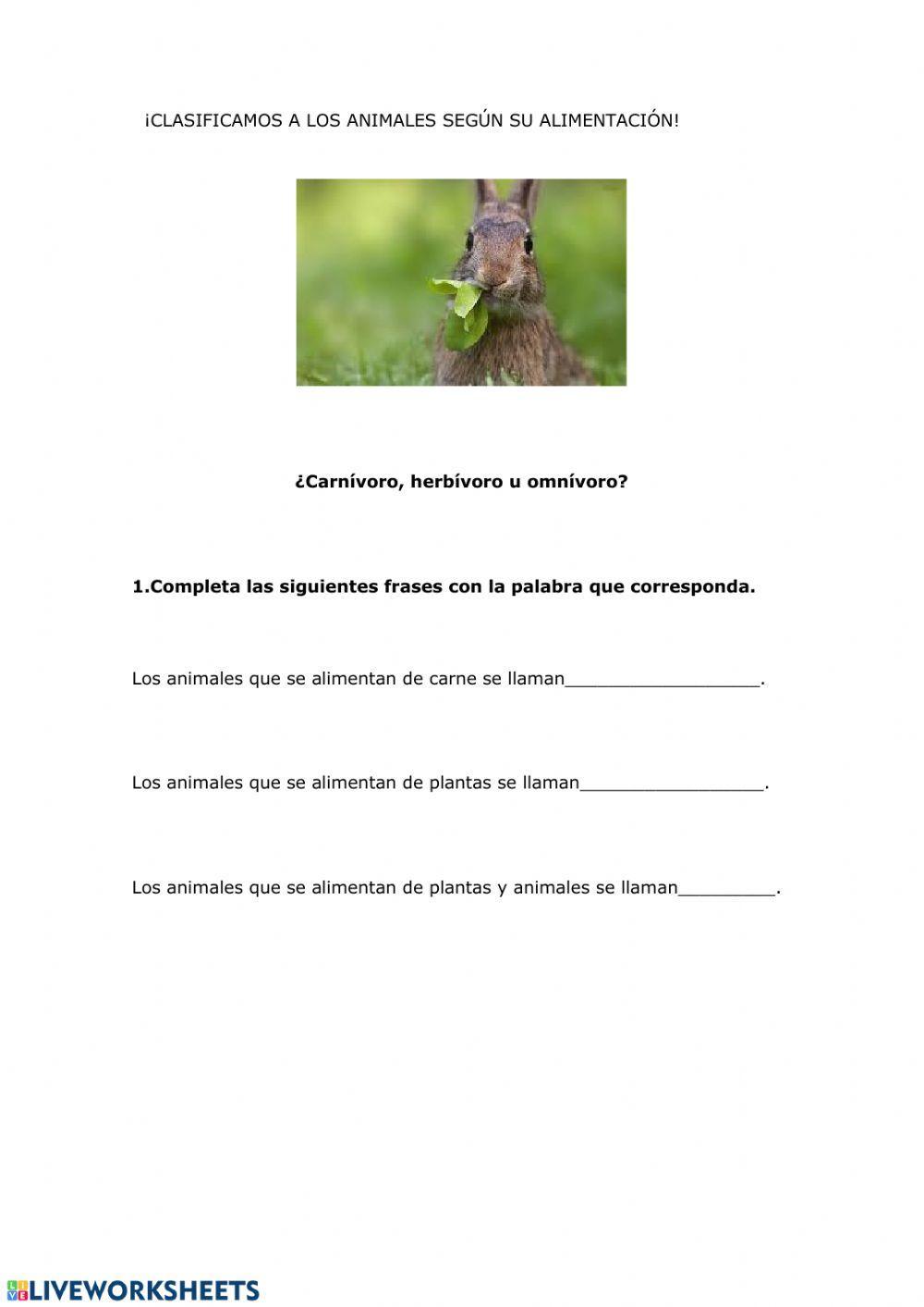 Animales según su alimentación.