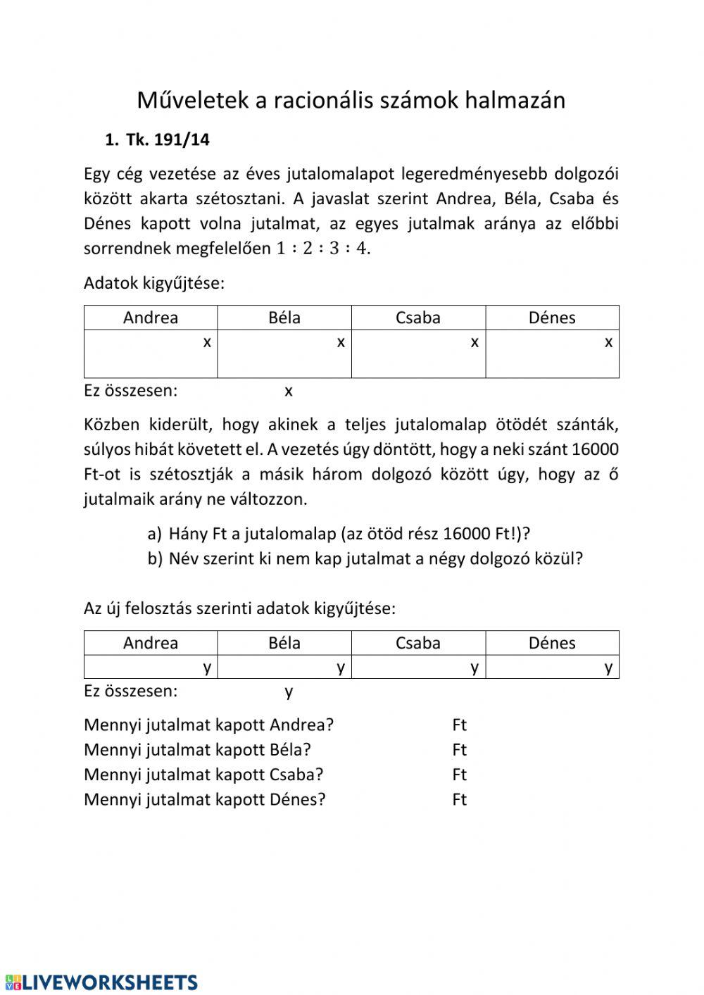 Műveletek a racionális számok halmazán