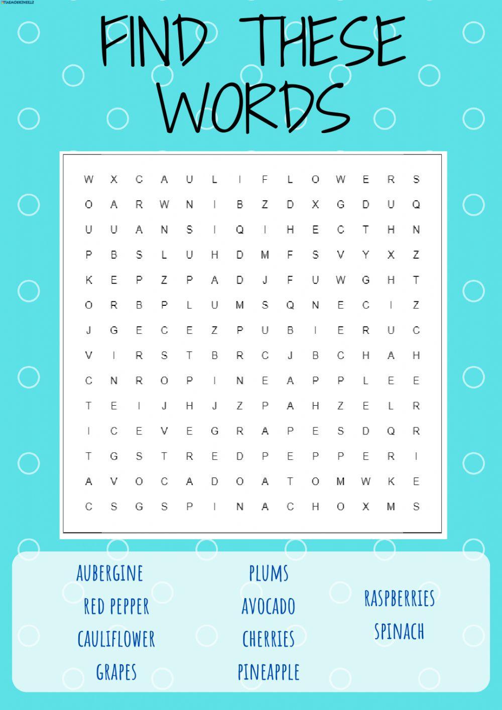 Wordsearch fruit and vegetables