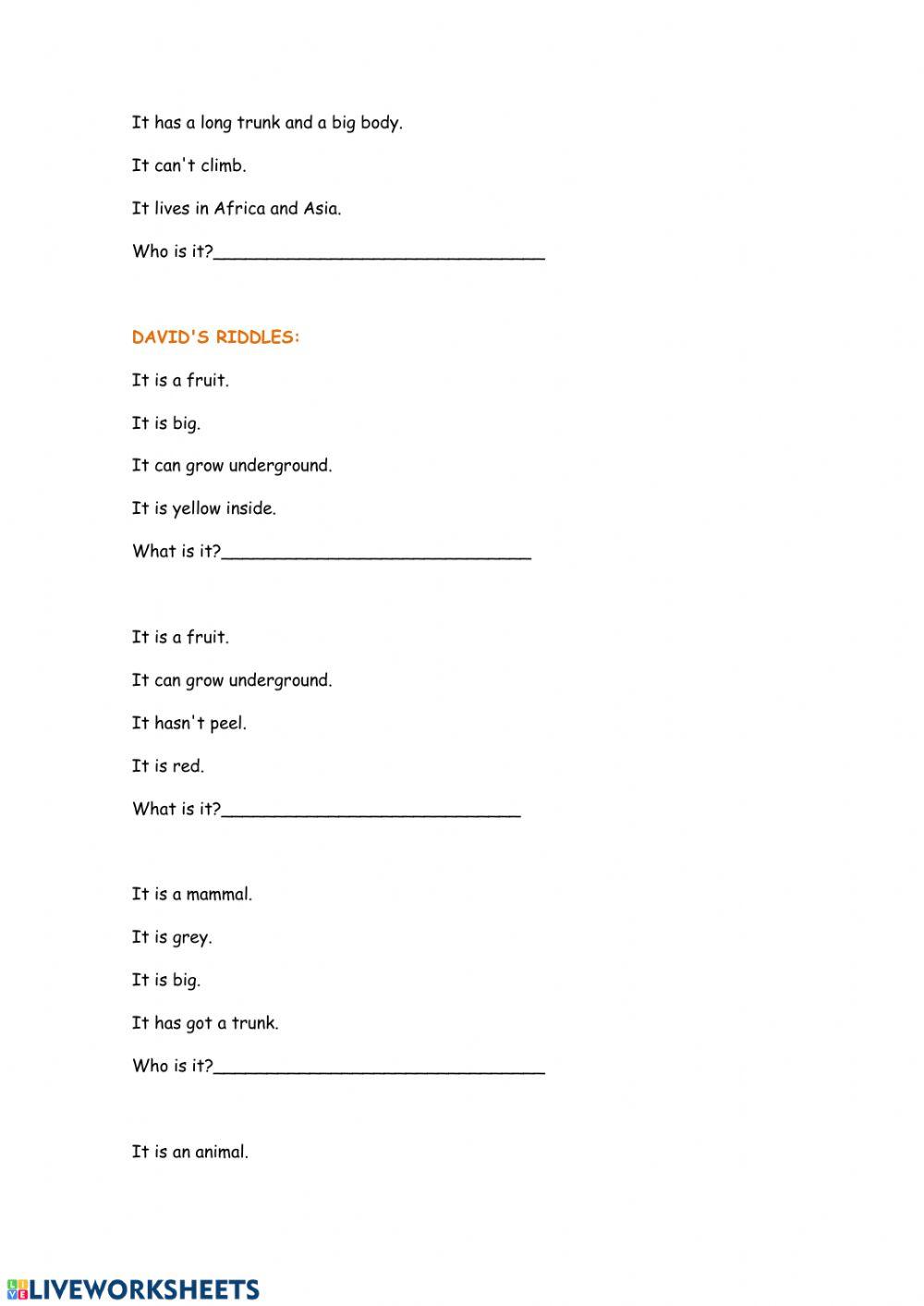 Liveworksheets-food and animal riddles