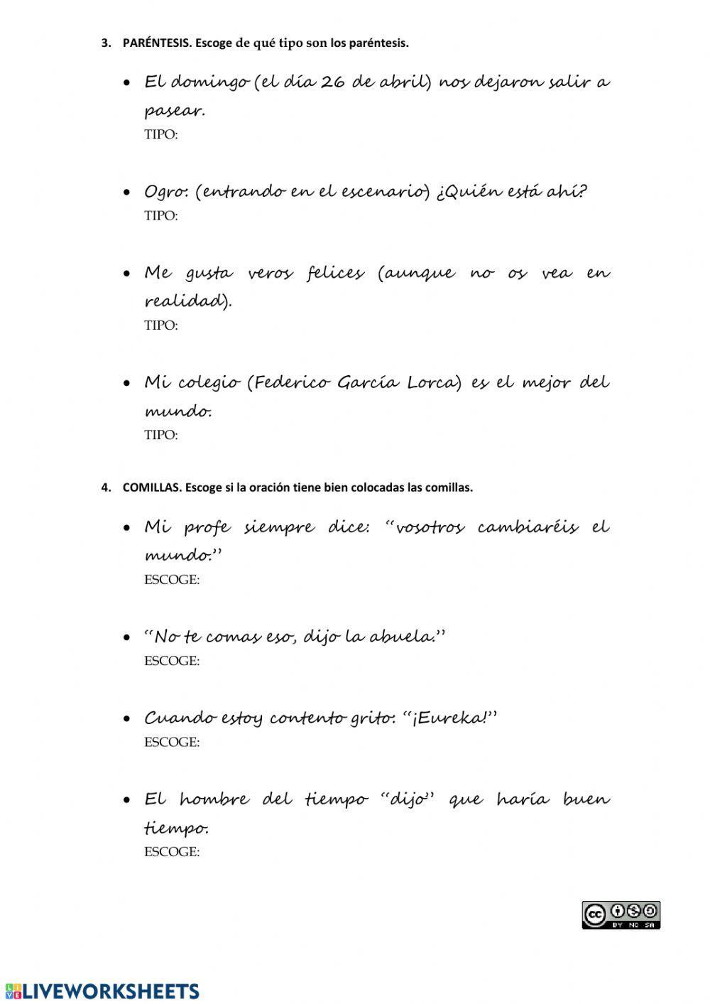 Ficha de lengua. Repaso Tema 10