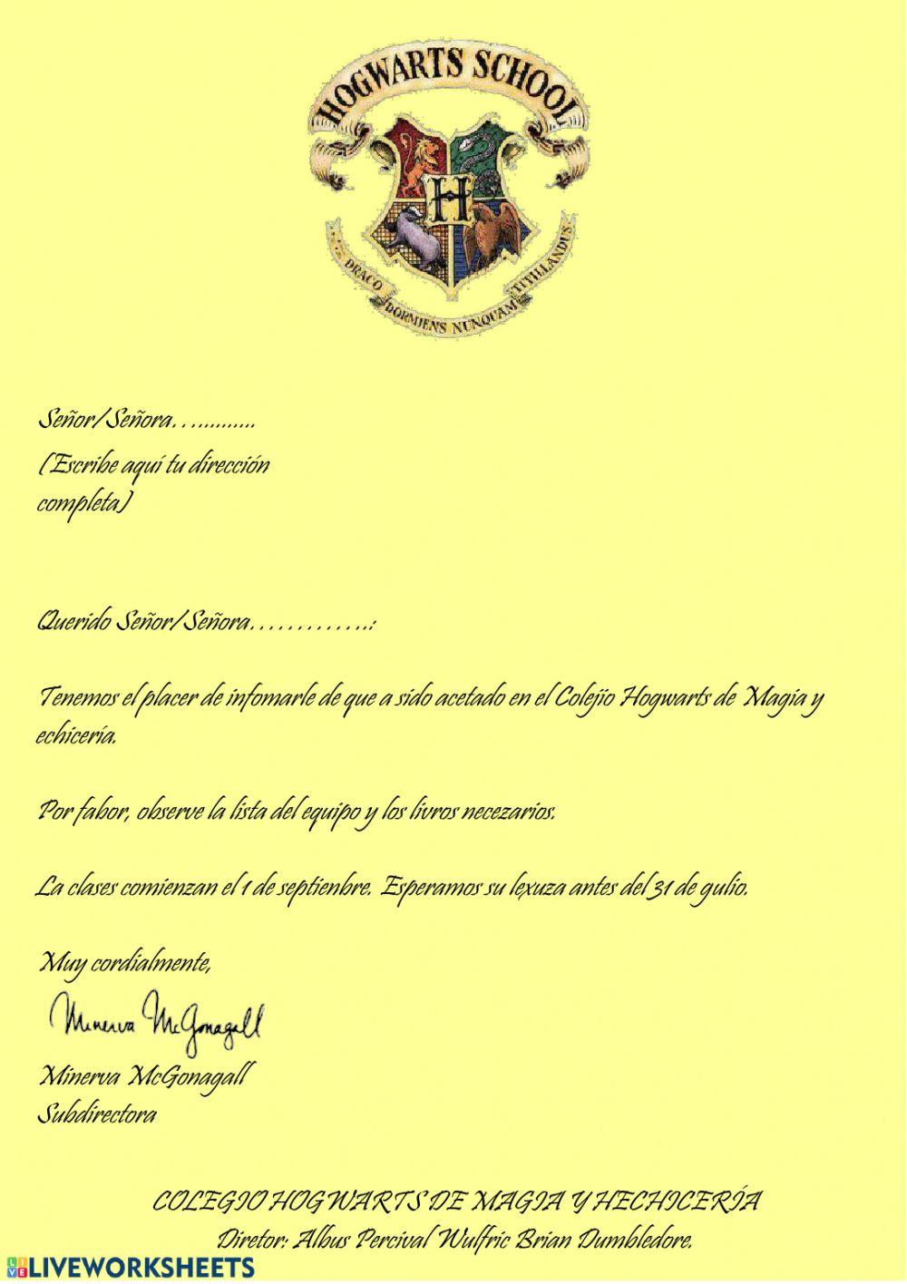 Carta hogward faltas de ortografía Carta hogward faltas de ortografía