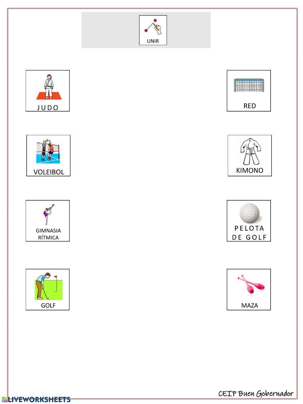 Deporte y su objeto. Unir.