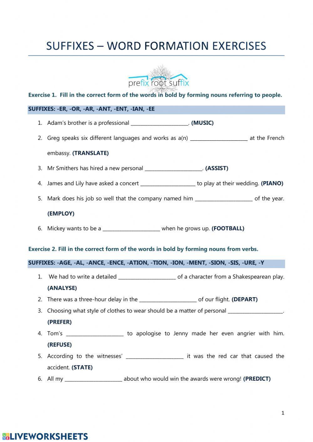 Suffixes - word formation exercises