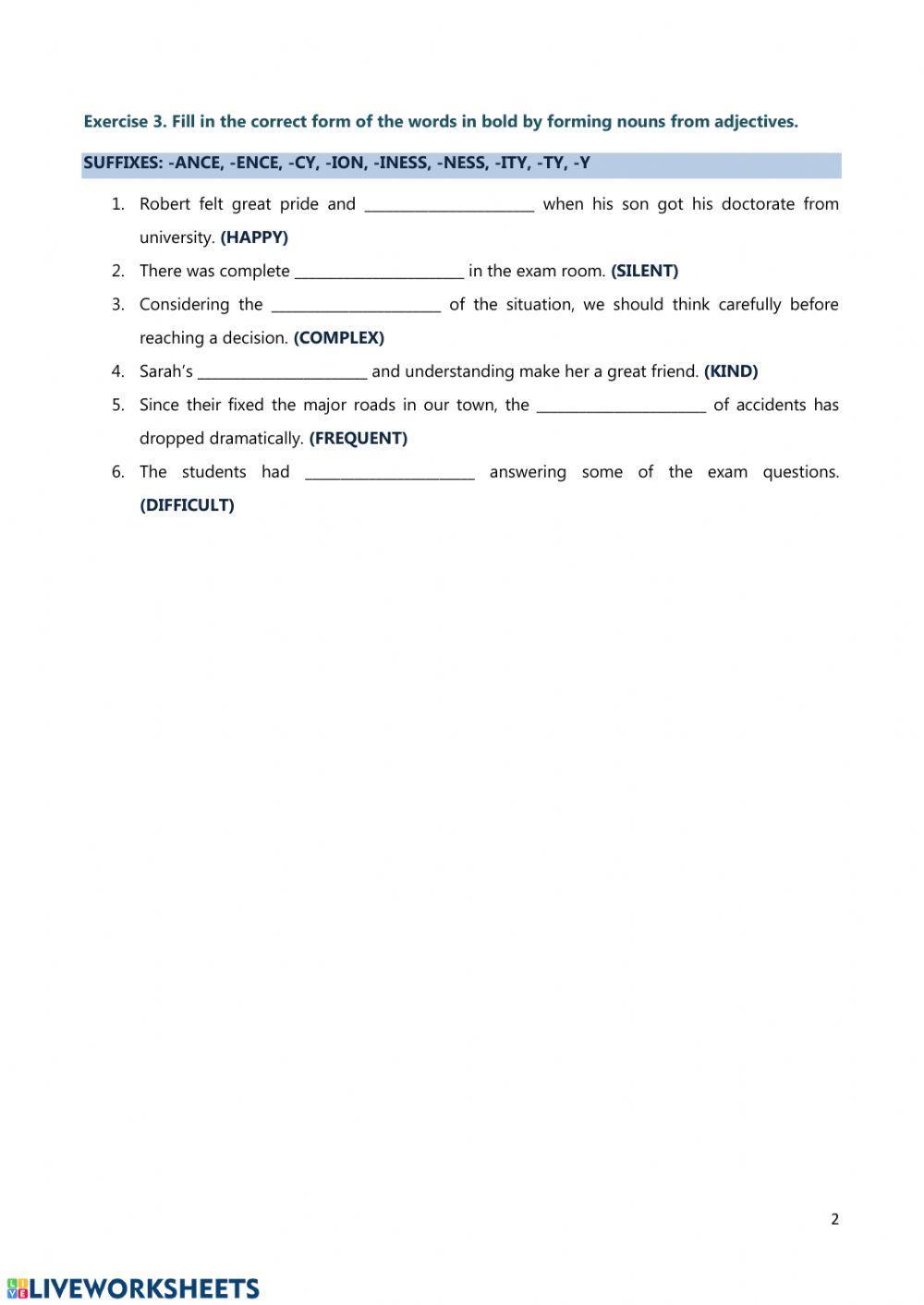 Suffixes - word formation exercises