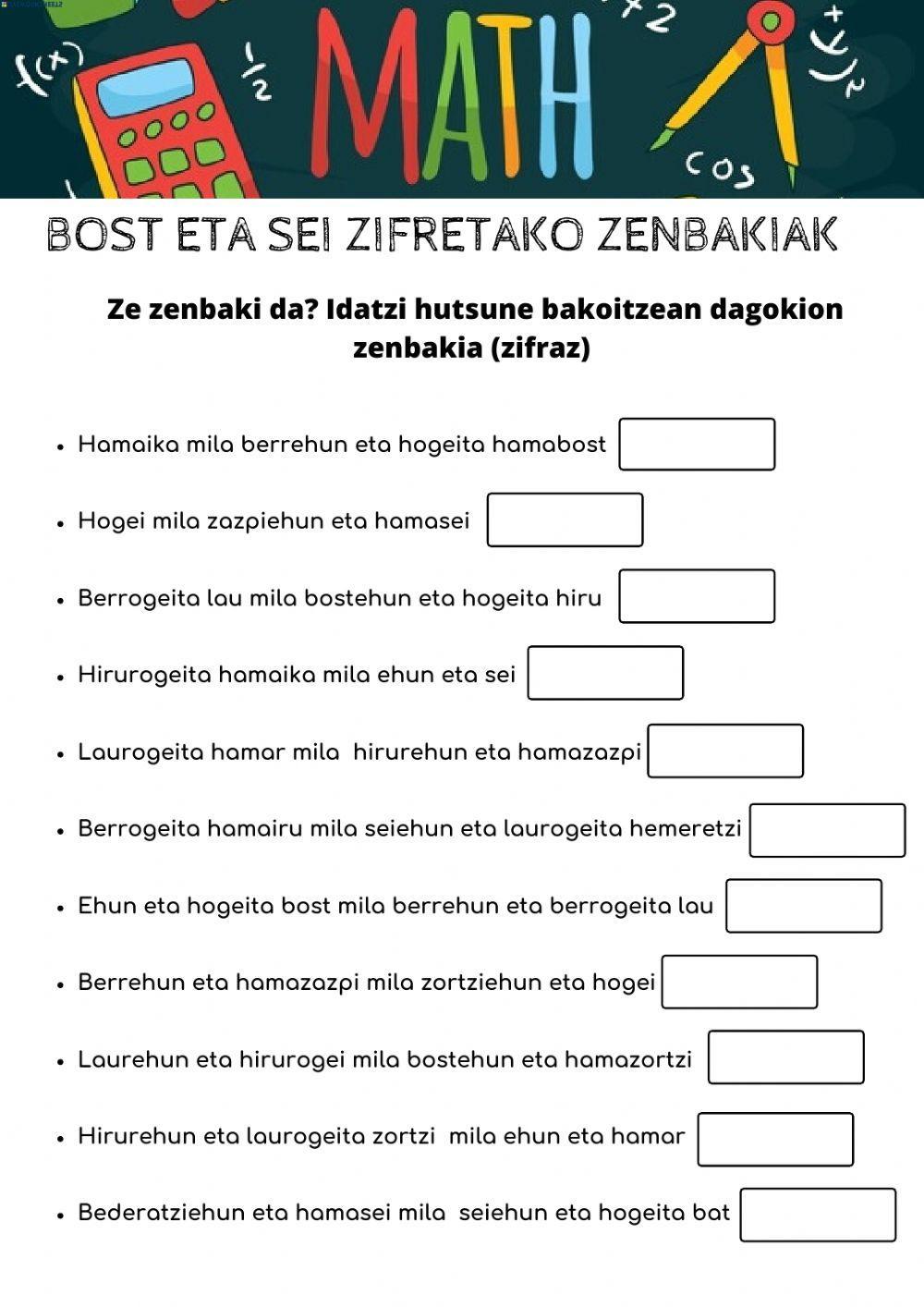 5 eta 6 zifretako zenbakiak