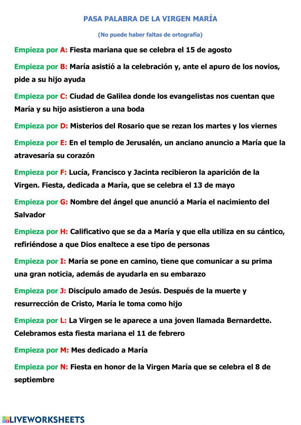 Pasa palabra sobre la Virgen María