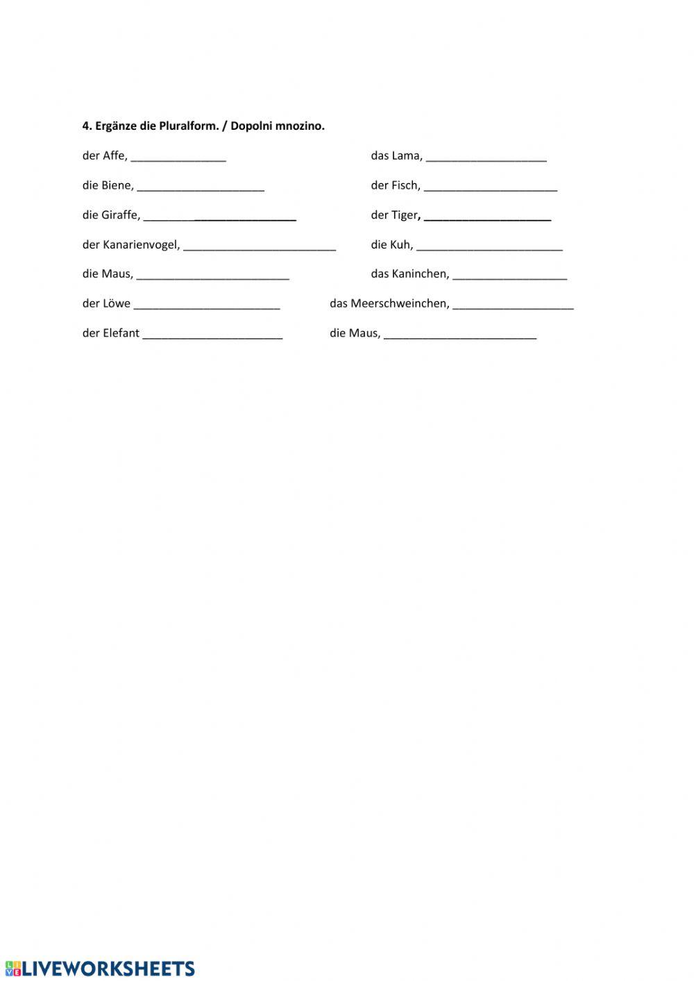 Tiere - Wiederholungsübungen