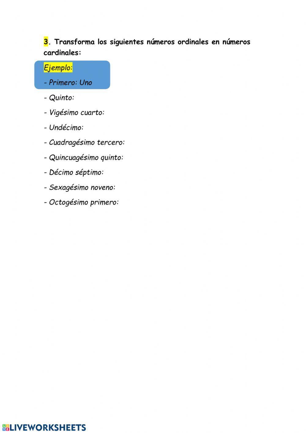 Números ordinales y cardinales