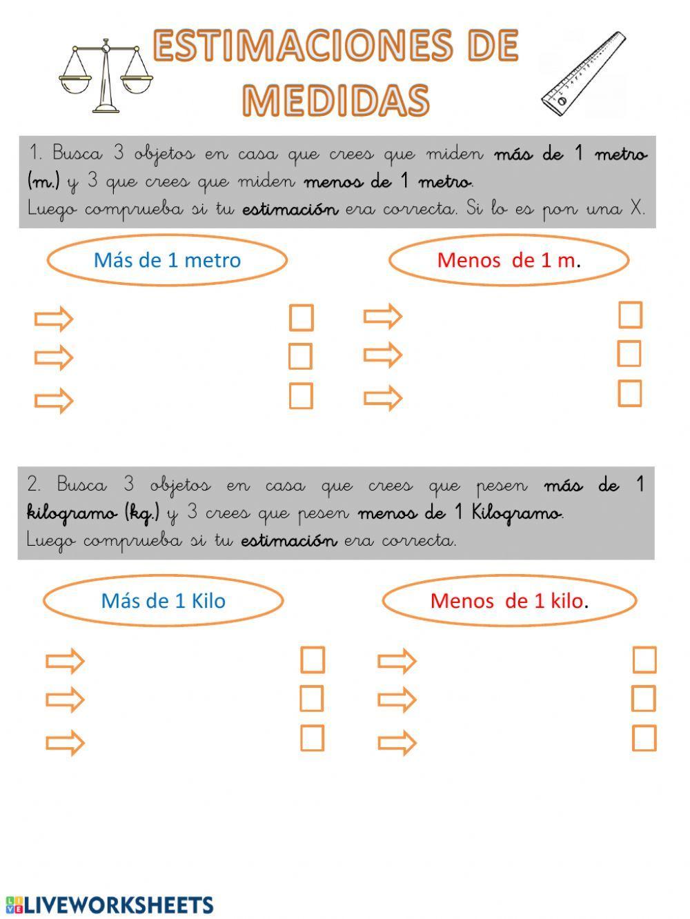 Estimaciones de magnitudes worksheet | Live Worksheets