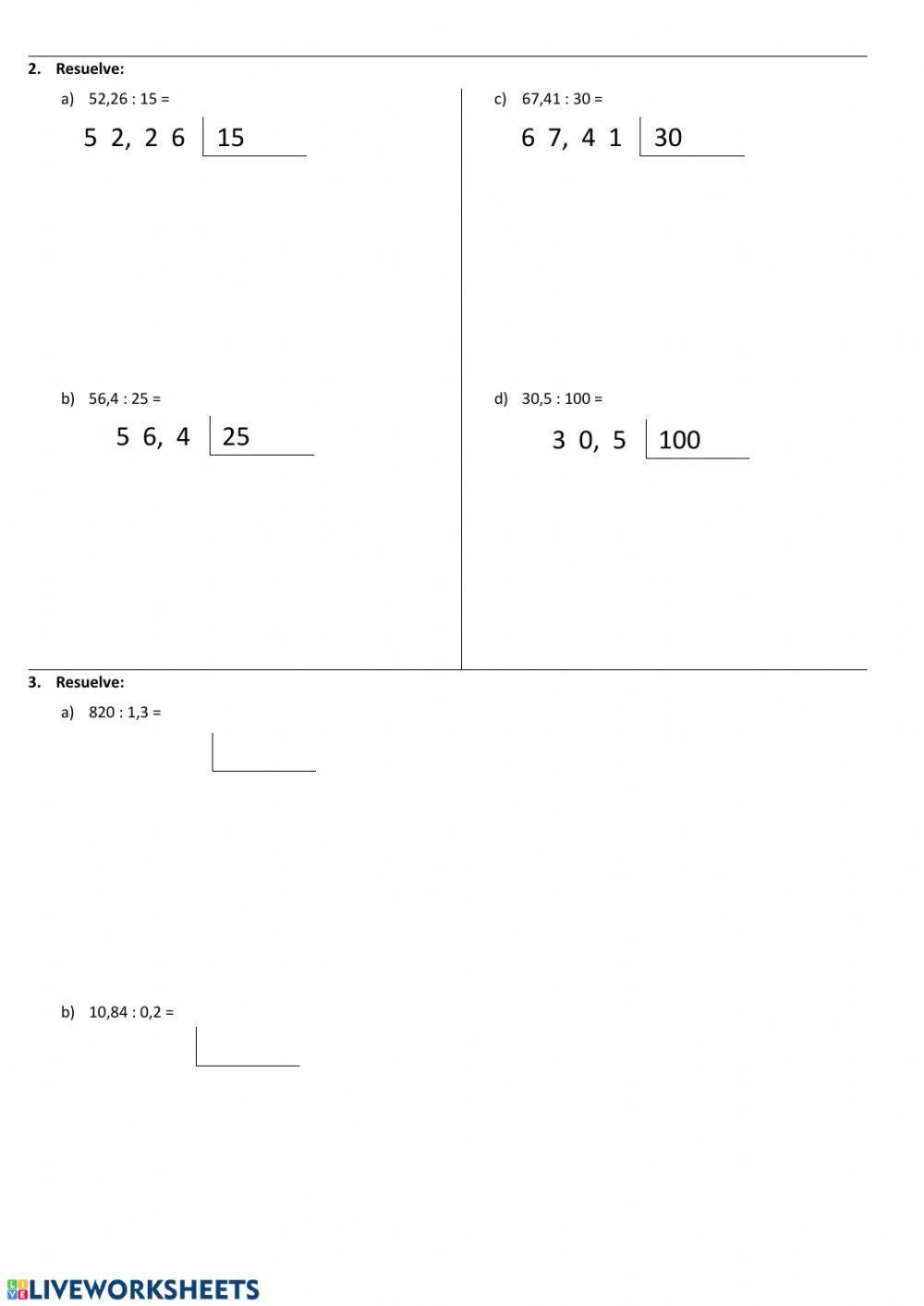Multiplicación y división de nº decimales