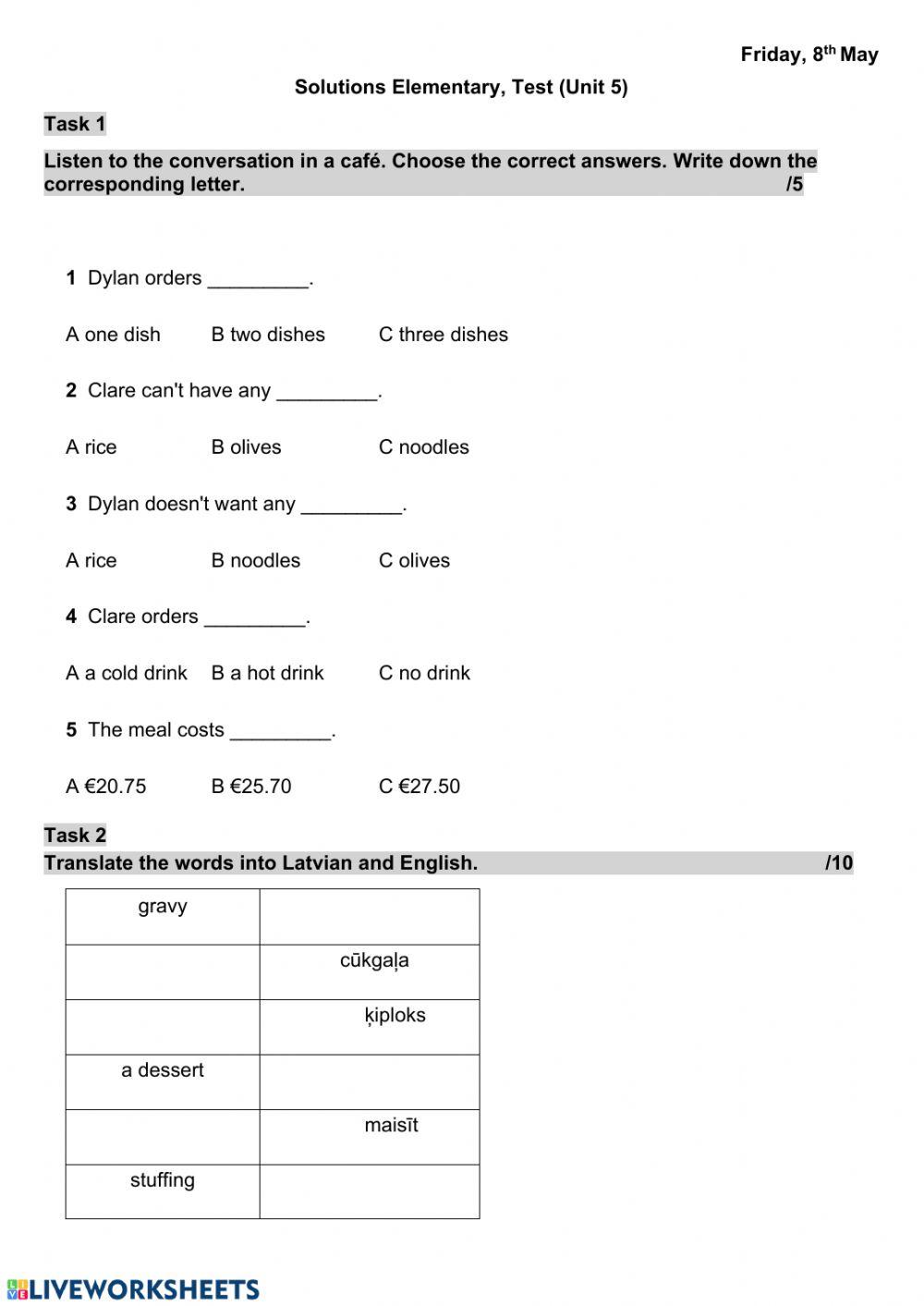 The test U5- Elementary Solution