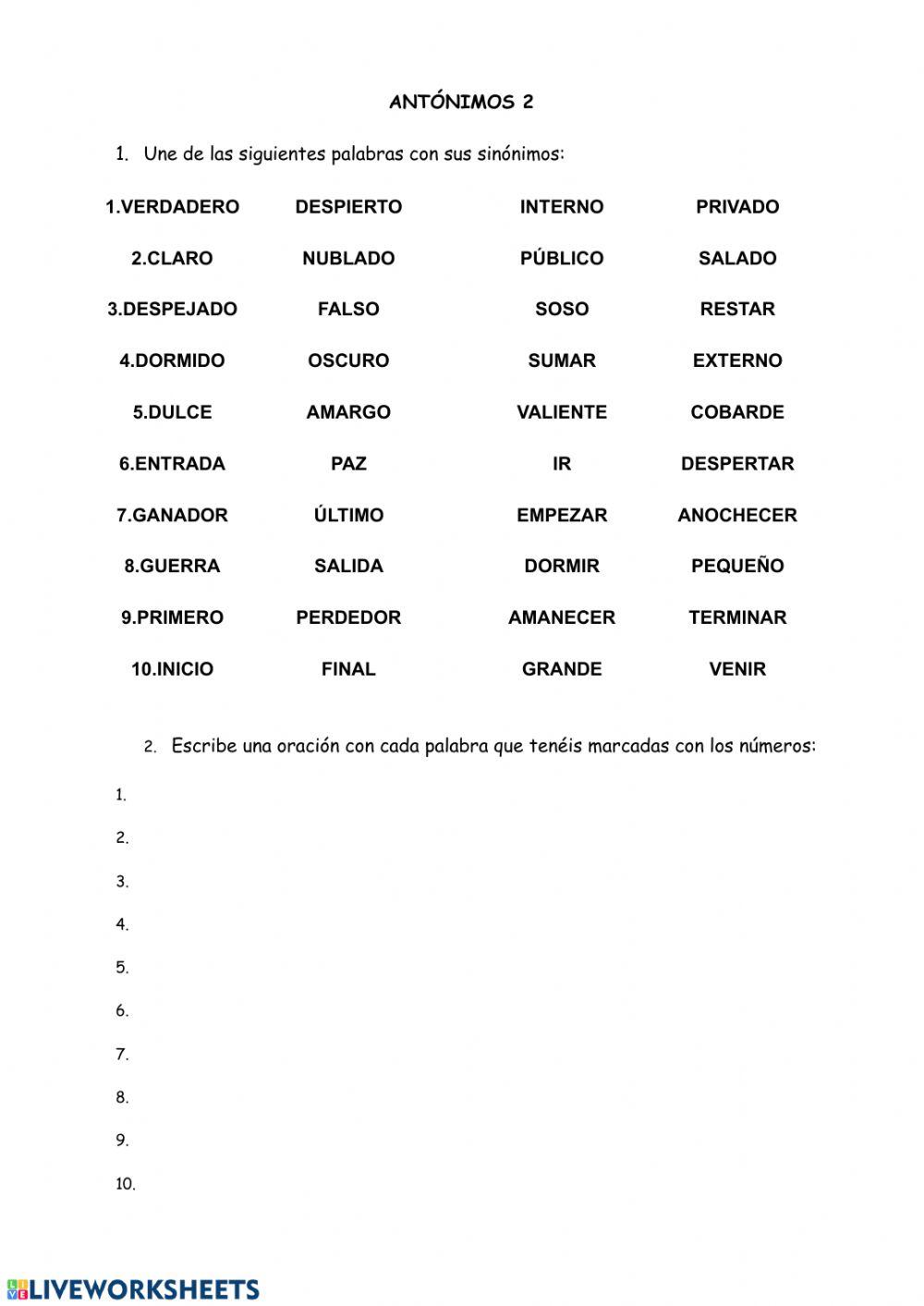 Antónimos 2 Antónimos 2