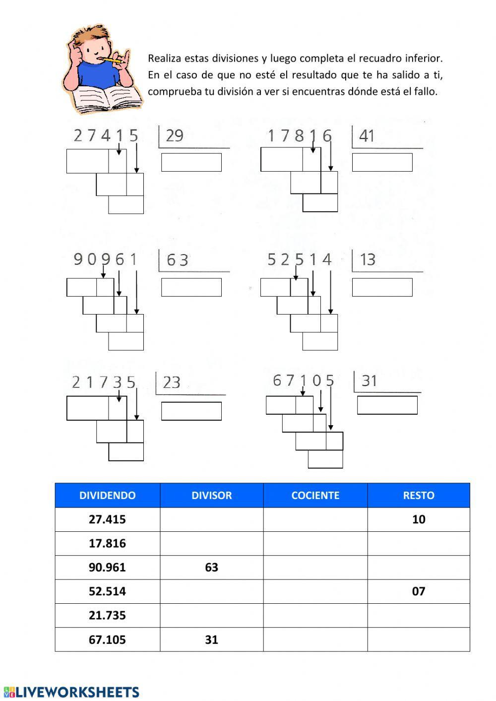 Disiones por dos cifras