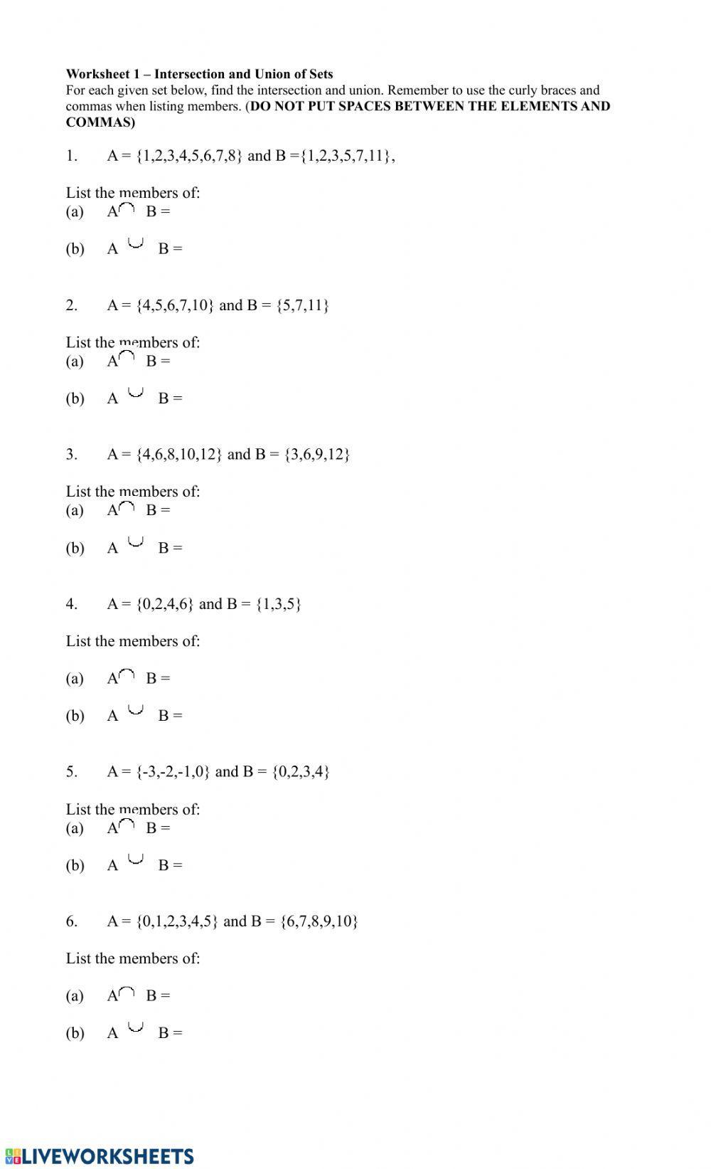 Intersection and Union of Sets