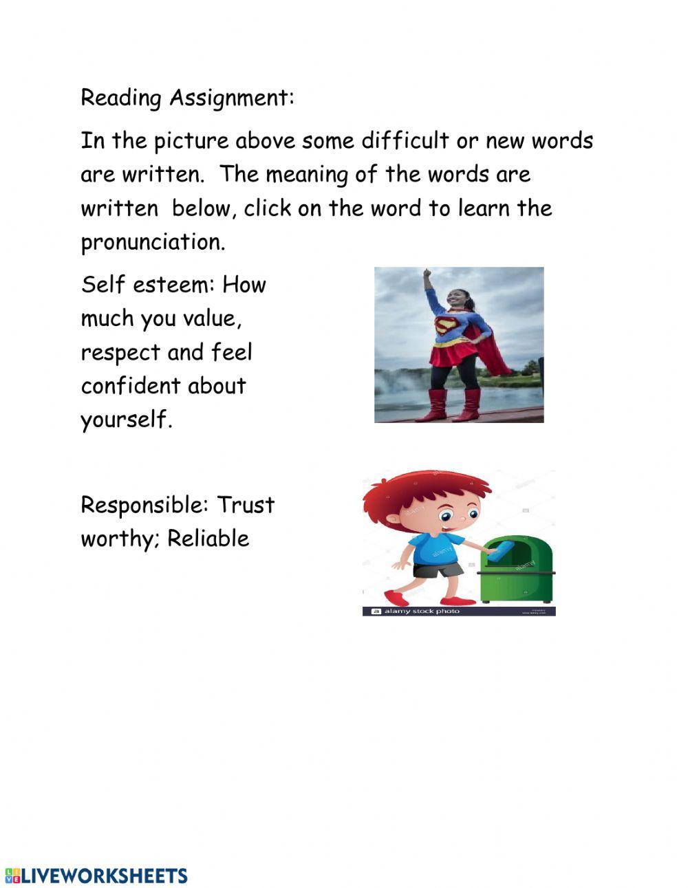 Selfesteem Vocabulary