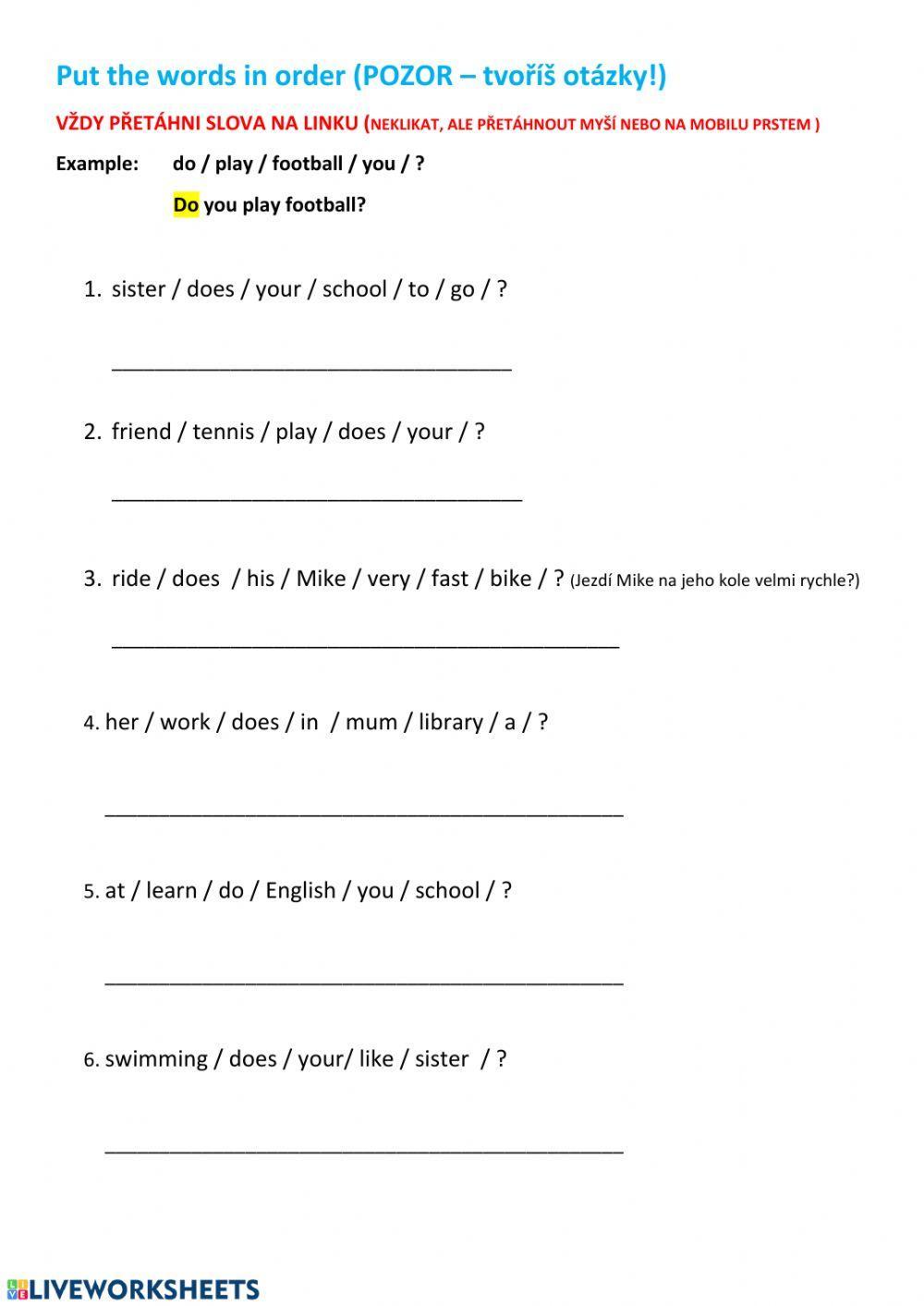 Word order exercises worksheet