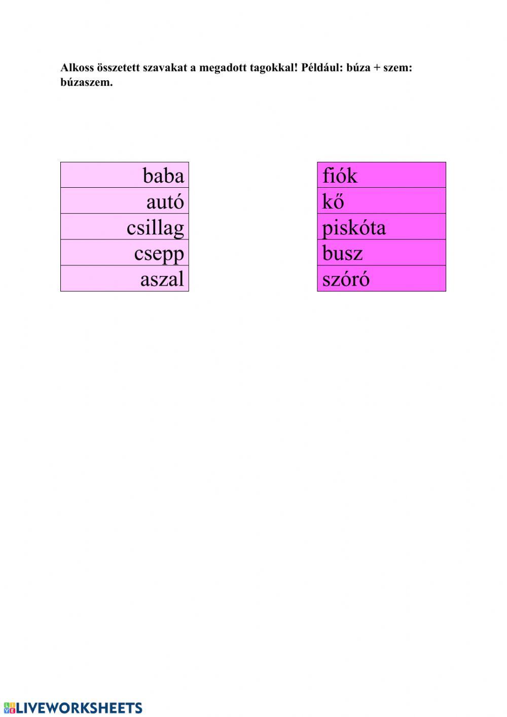 Összetett szavak alkotása, Játékbirodalom 5.
