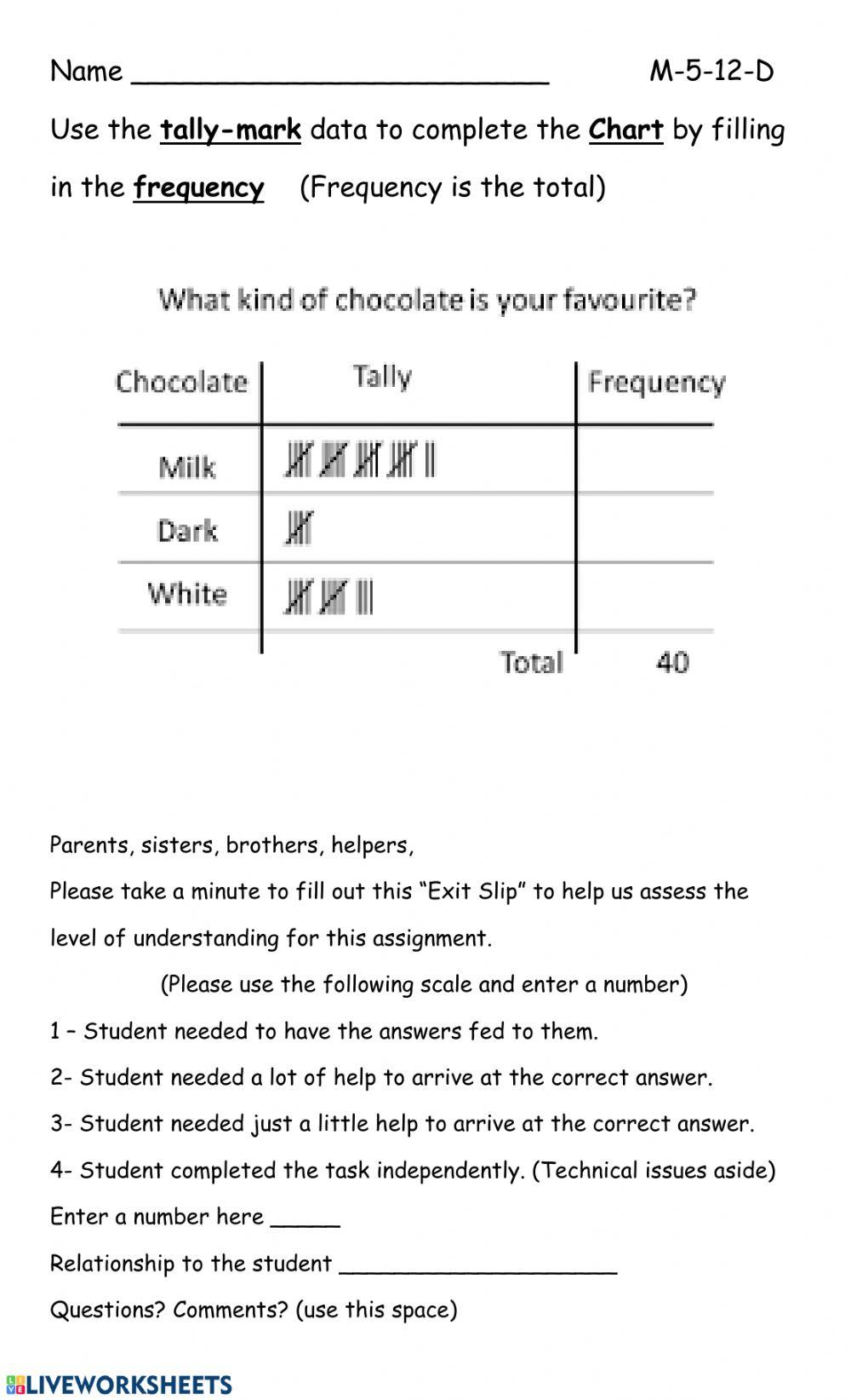 Tally marks worksheet Live Worksheets