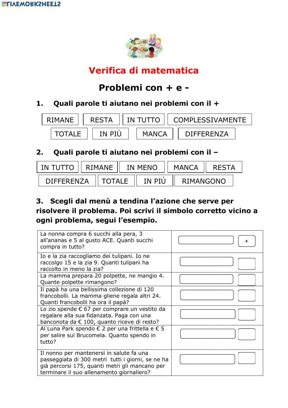 Problemi con addizione e sottrazione Problemi con addizione e sottrazione