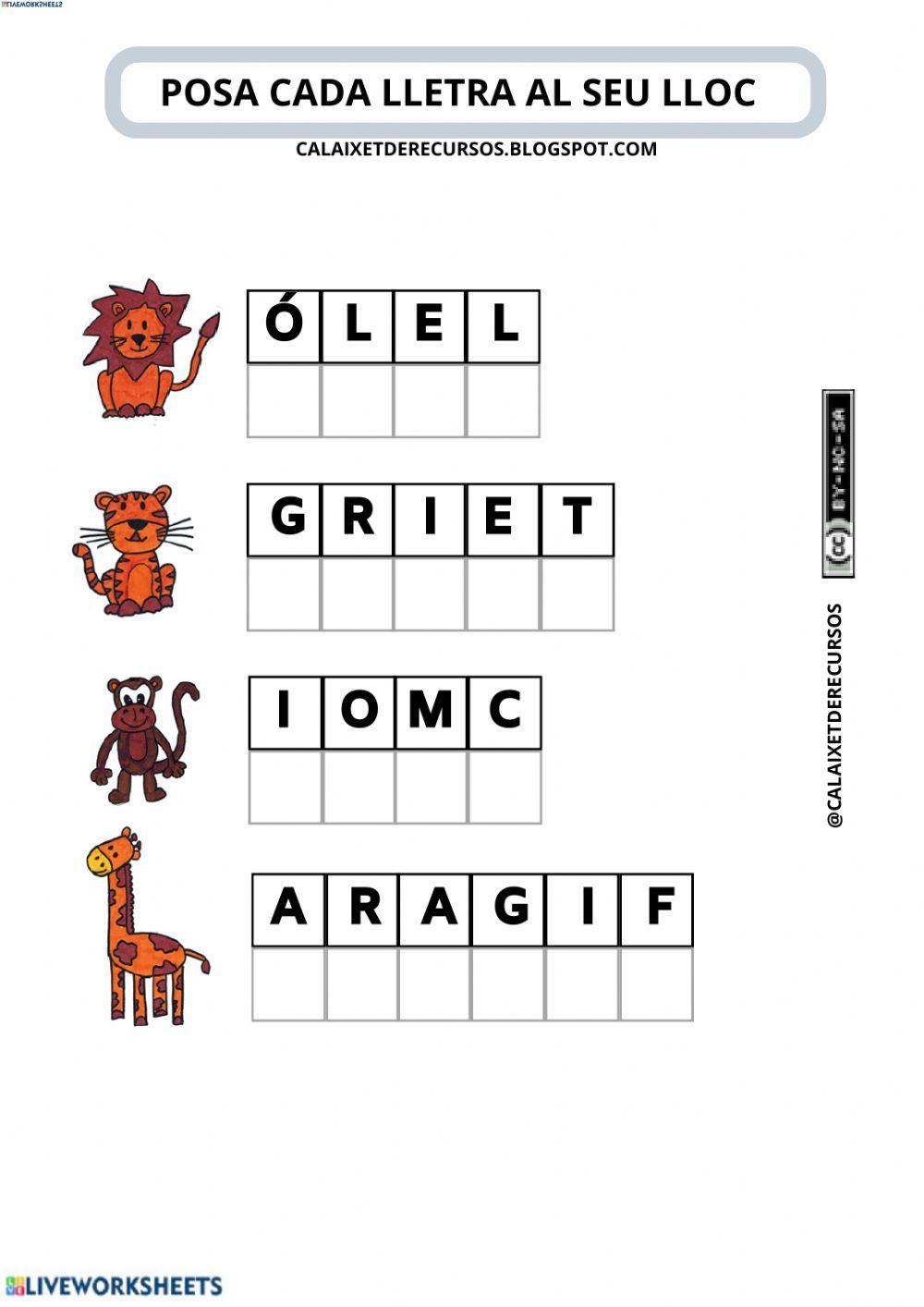 Posa cada lletra al seu lloc (animals salvatges)