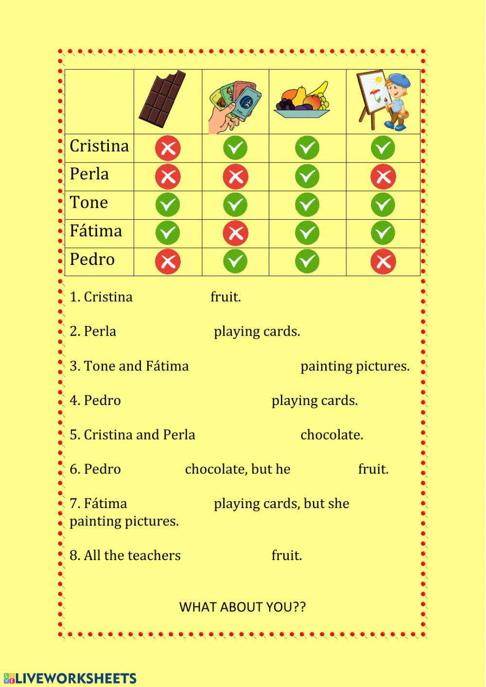 LIKE, LIKES, DON'T LIKE, DOESN'T LIKE