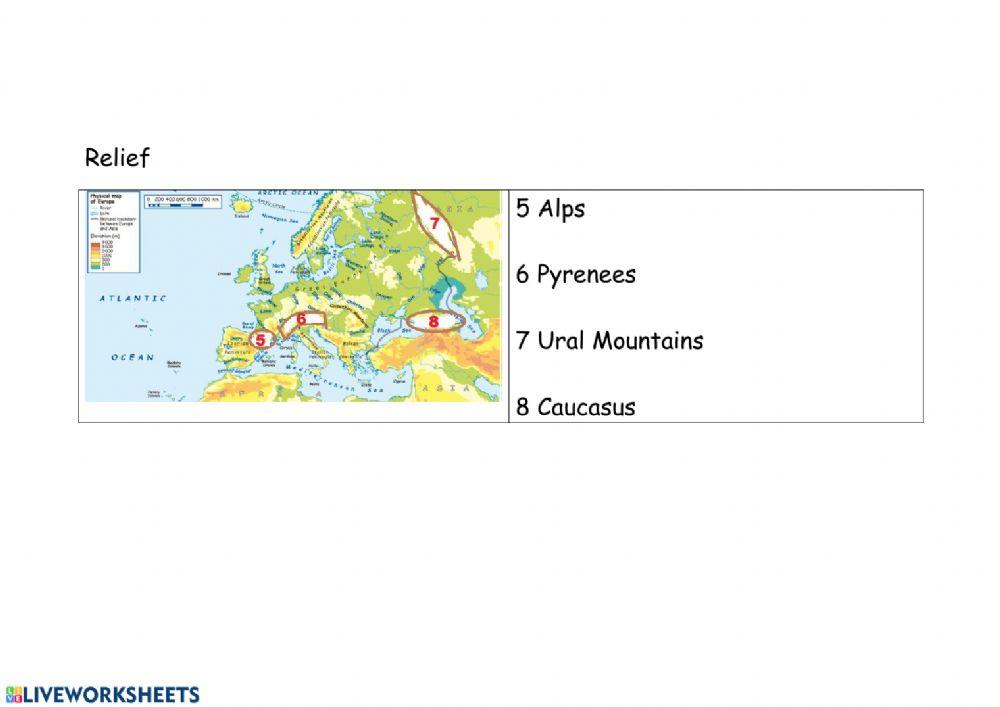 Europe relief rivers seas oceans countries cities