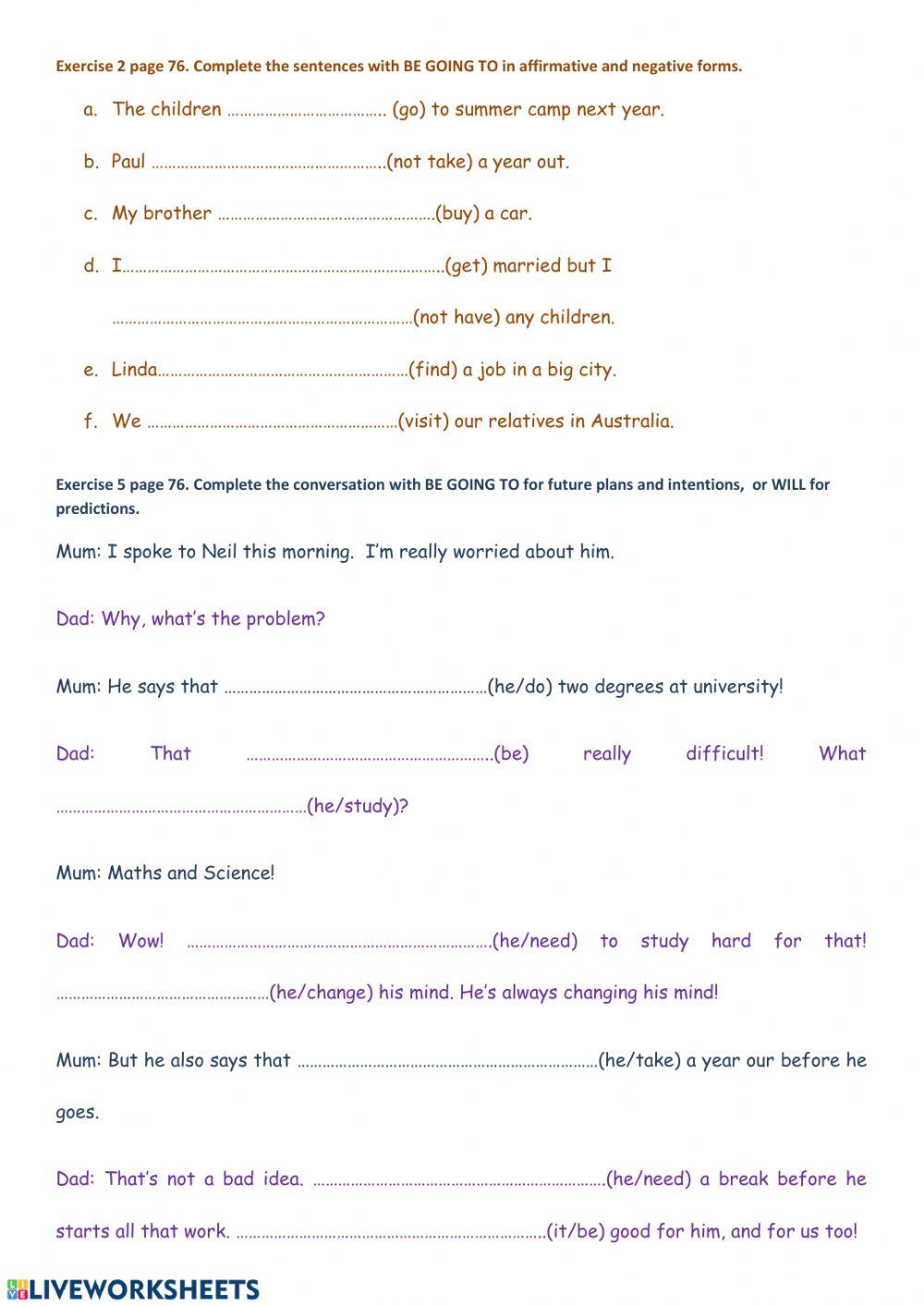 Activities future will-be going to