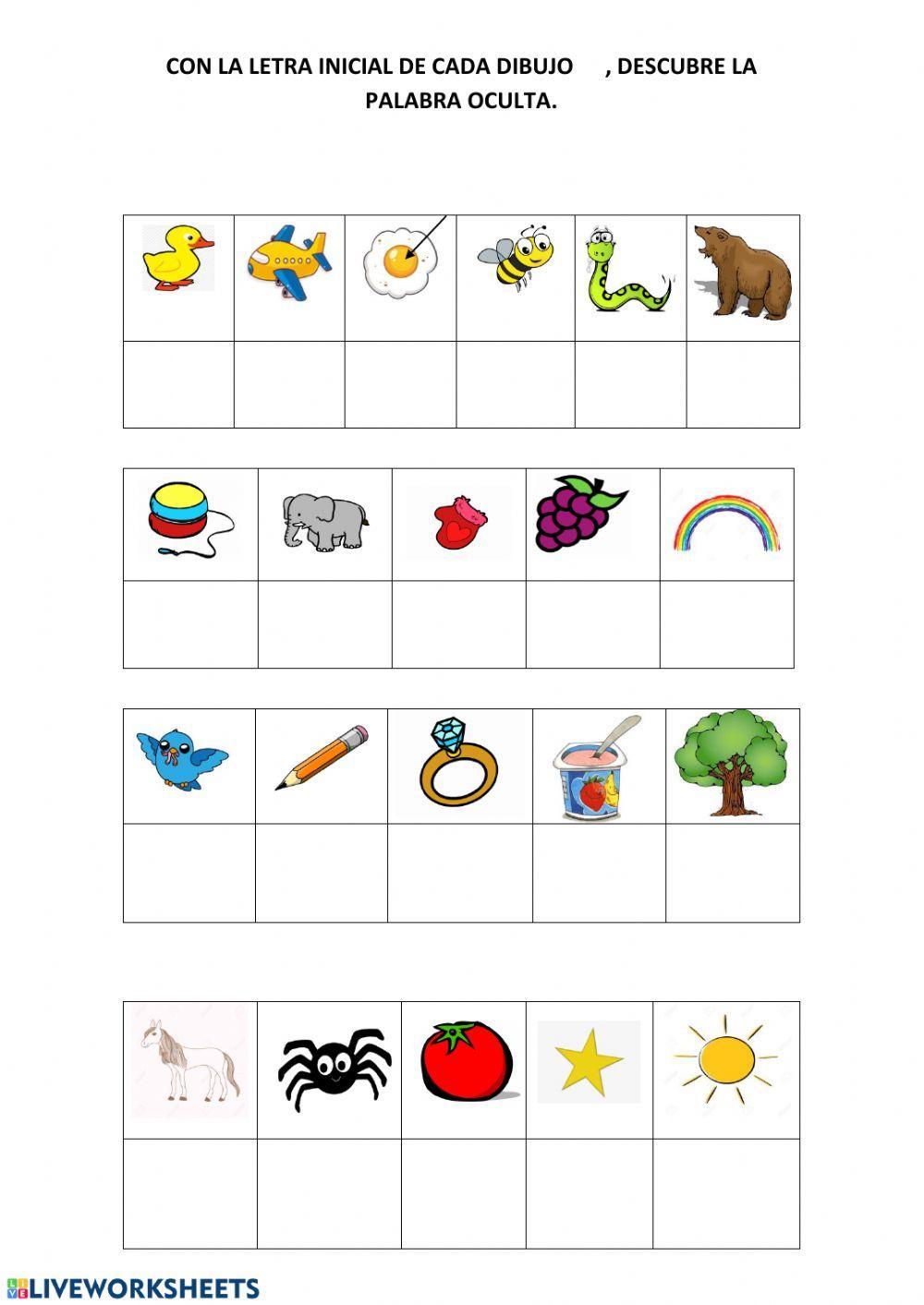 Forma palabras con la letra inicial de cada dibujo