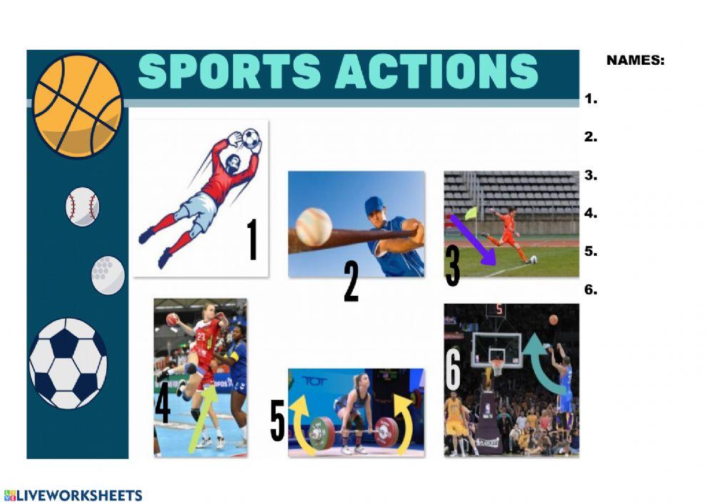 Sports, sports actions, sports equipment and sports venues