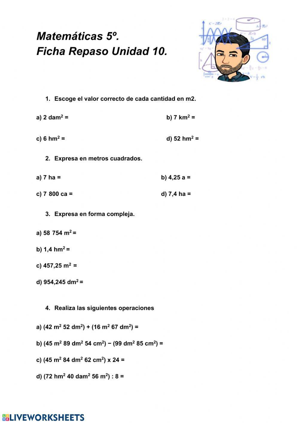 Matemáticas 5º. Repaso Unidad 10.