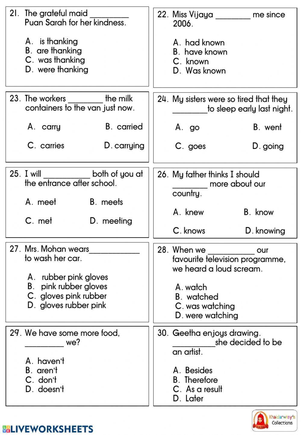 Grammar booster worksheet