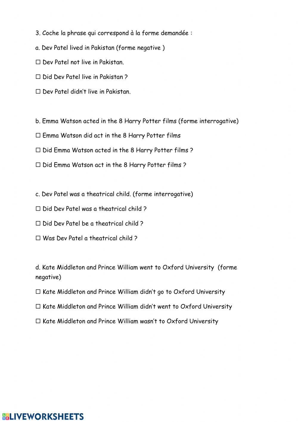 Preterit questions and negations