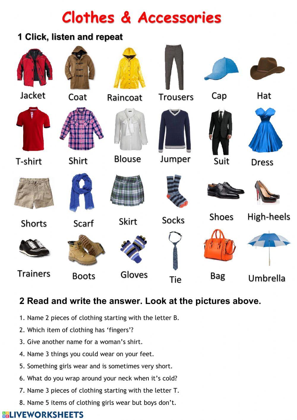 Clothes and accessories online exercise for