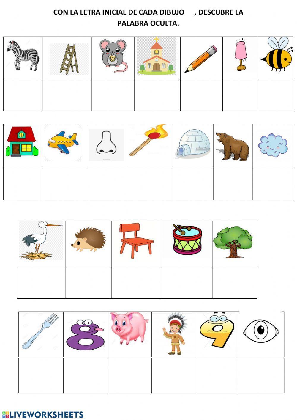 Forma palabras con la letra inicial de cada dibujo